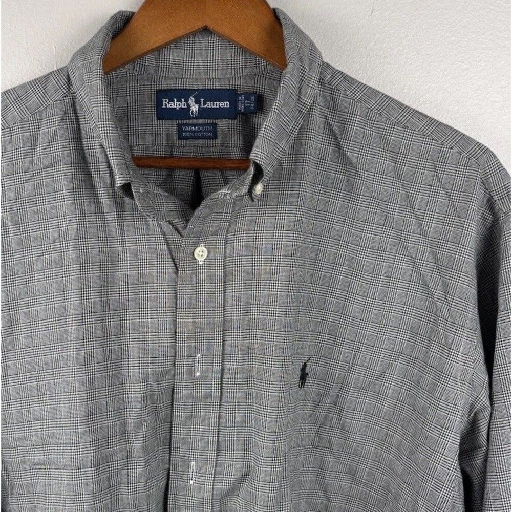 Ralph Lauren Dress shirt Mens 17 - 34/35 Navy Check Cotton Pony Yarmouth
